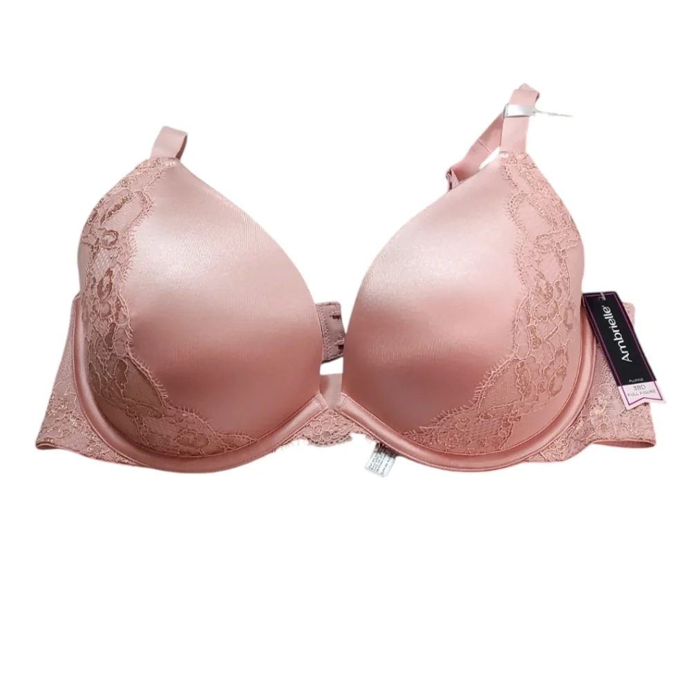 New Ambrielle Pink Plunge Bra with Lace Detail - Picture 1 of 10